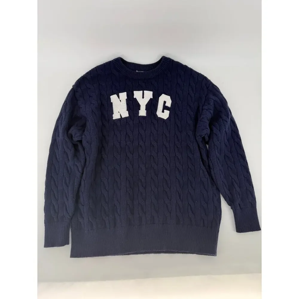 Faded Rose NYC Cable Knit Sweater Women's Medium Navy Blue Crewneck Long Sleeve